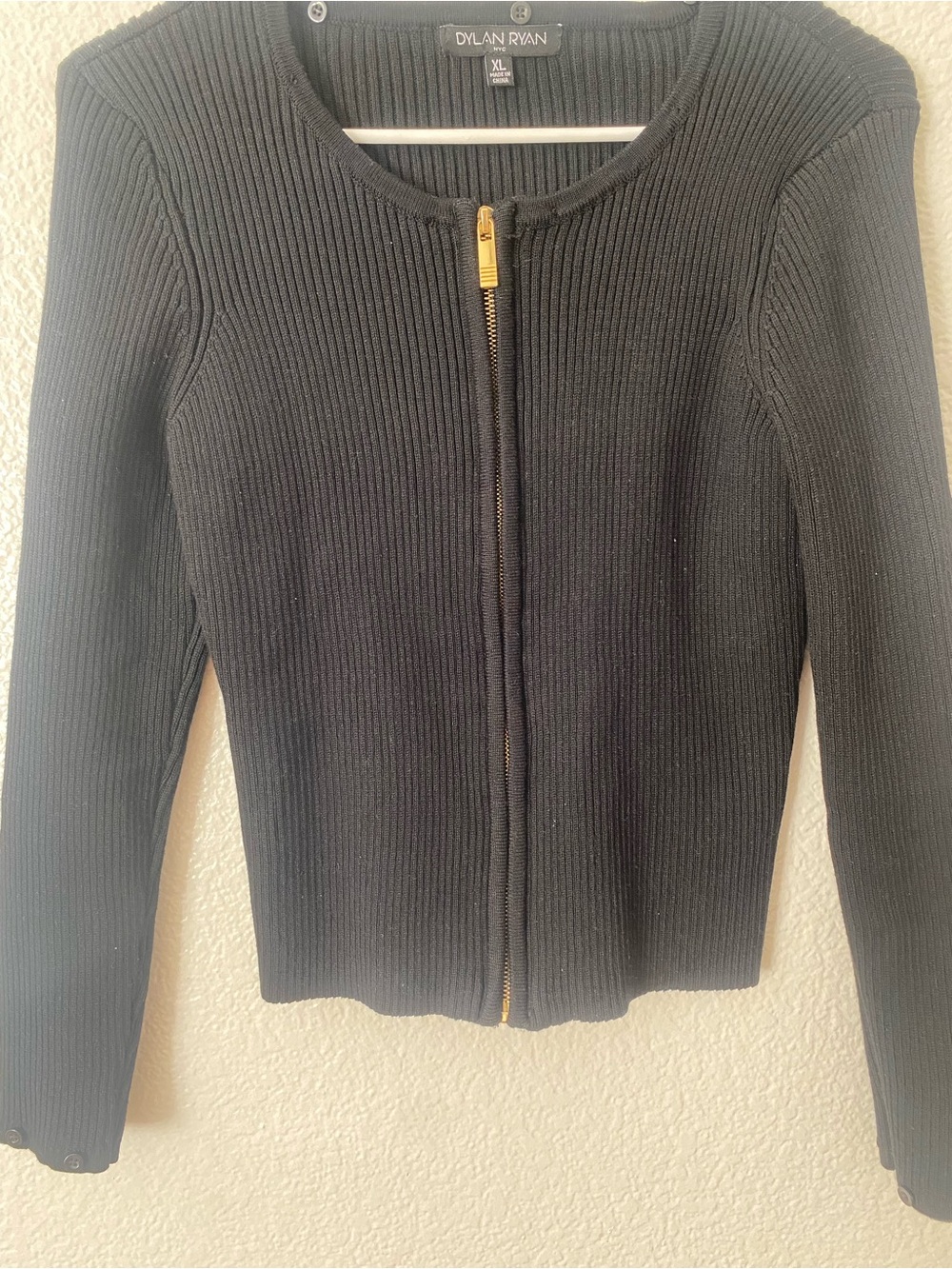 Black Ribbed Zip-Front Jacket